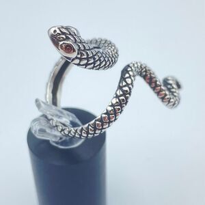 Stainless Steel Slithering Snake Ring- Red CZ Eyes